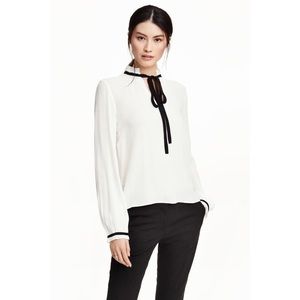 H&M White Tie Front Blouse